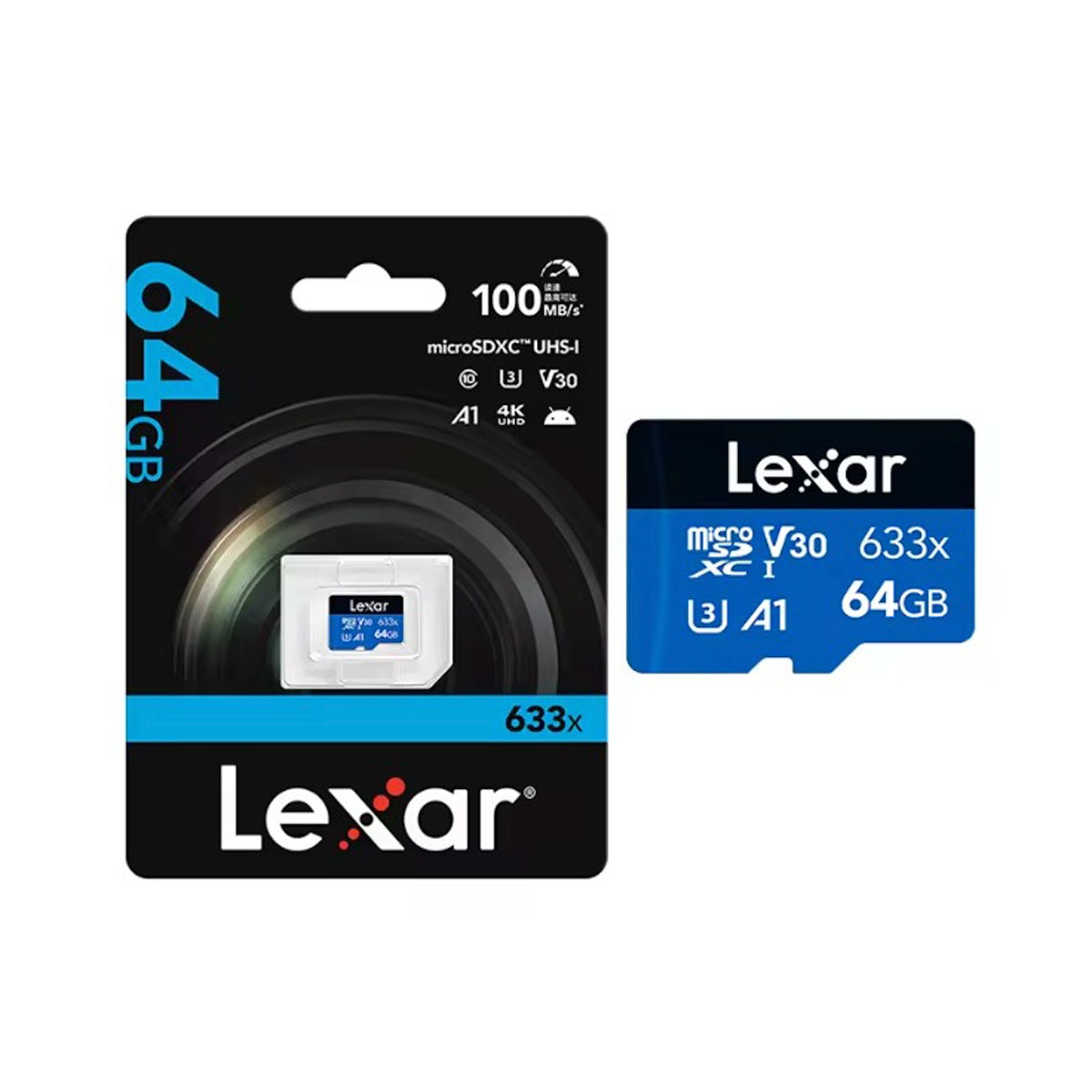 Tarjeta MicroSD LEXAR 64GB high Performance 633x Class 10 U3 A1